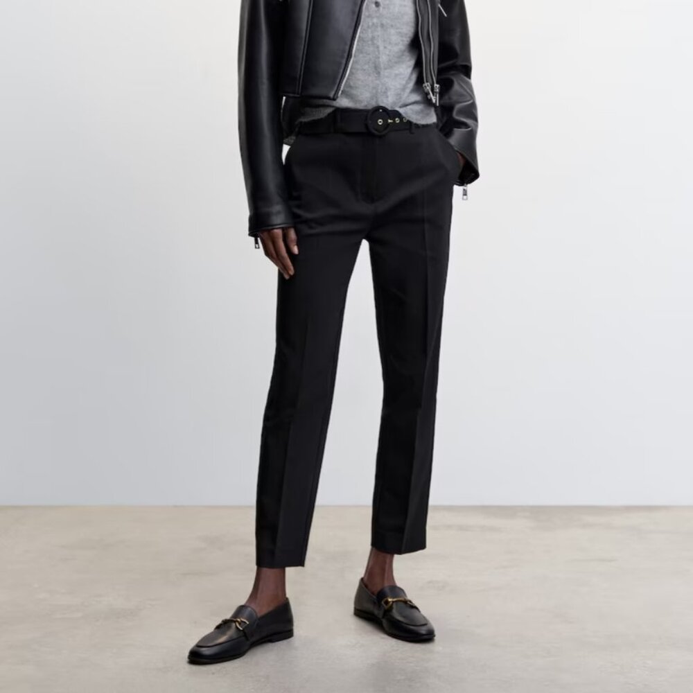 NWT Mango Black Belt straight-fit pants Size 4 EUR 36